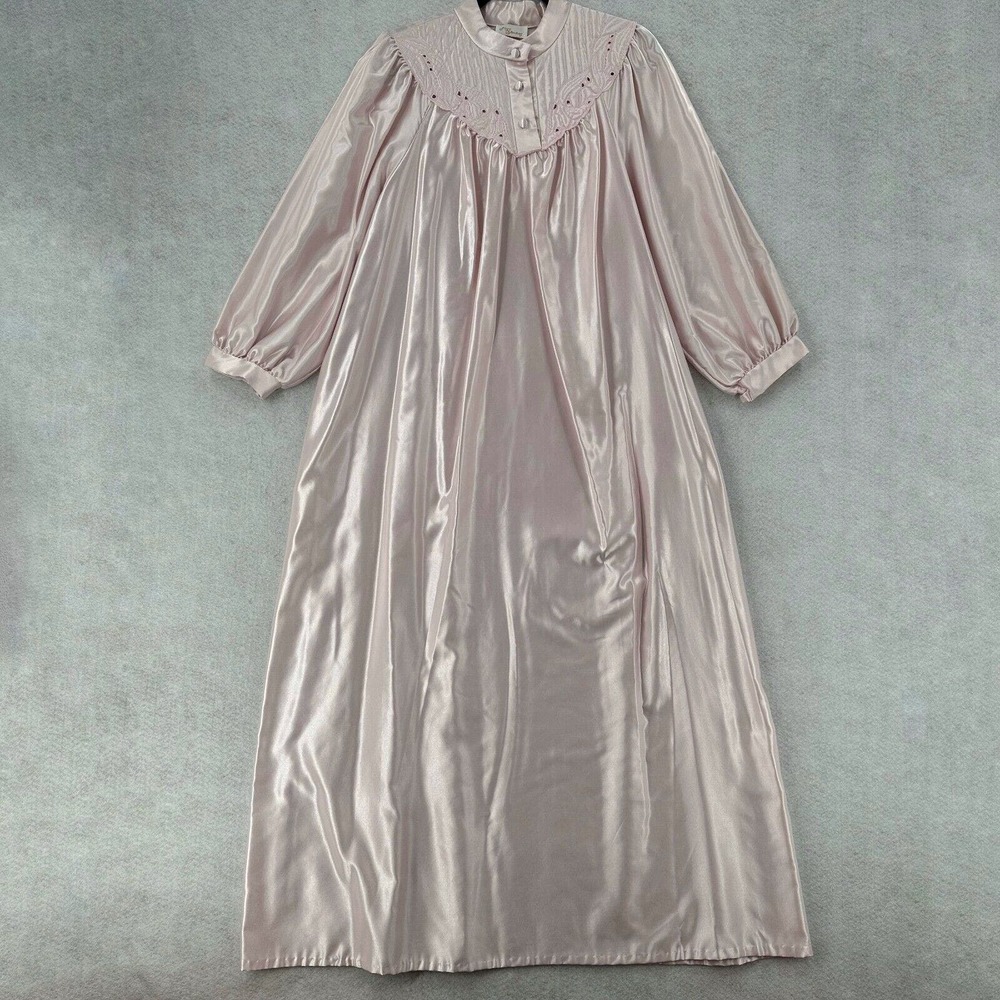 Vintage Ilise Elise Stevens Satin Ruffle Cottage Core Victorian Night Gown LARGE